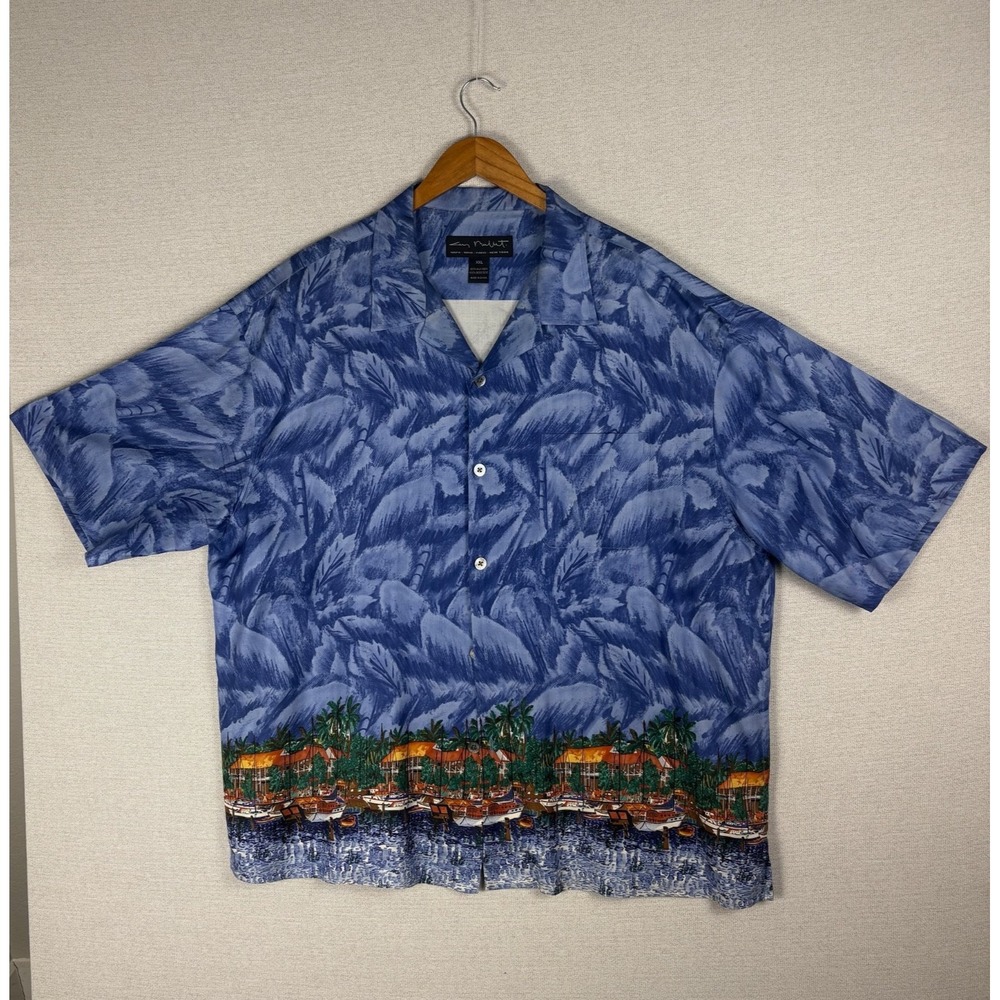 Guy Buffet Button Up Mens XXL Hawaiian Silk Cabana Short Sleeve Camp Resort RARE